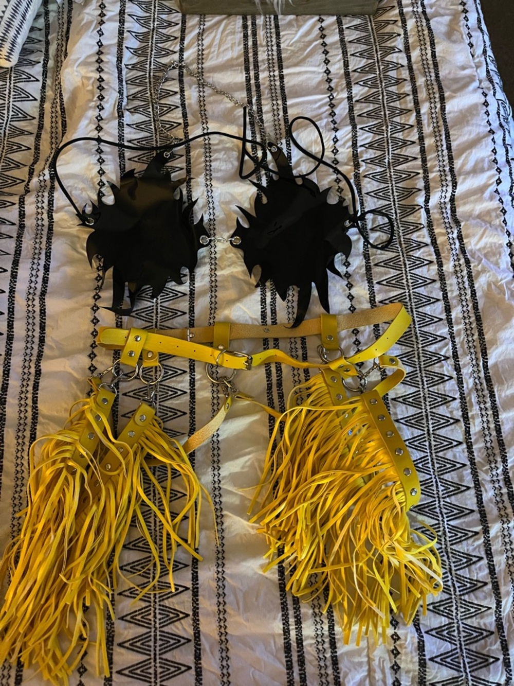 Unbranded Yellow Fringe Festival Harness with Black Fire type Bra - adjustable